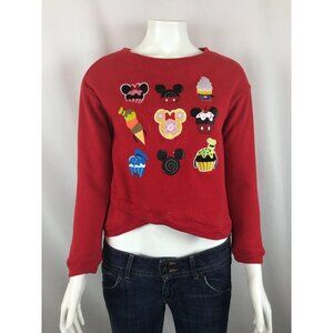 Disney Sweatshirt Womens Juniors Small Cropped Snacks Red